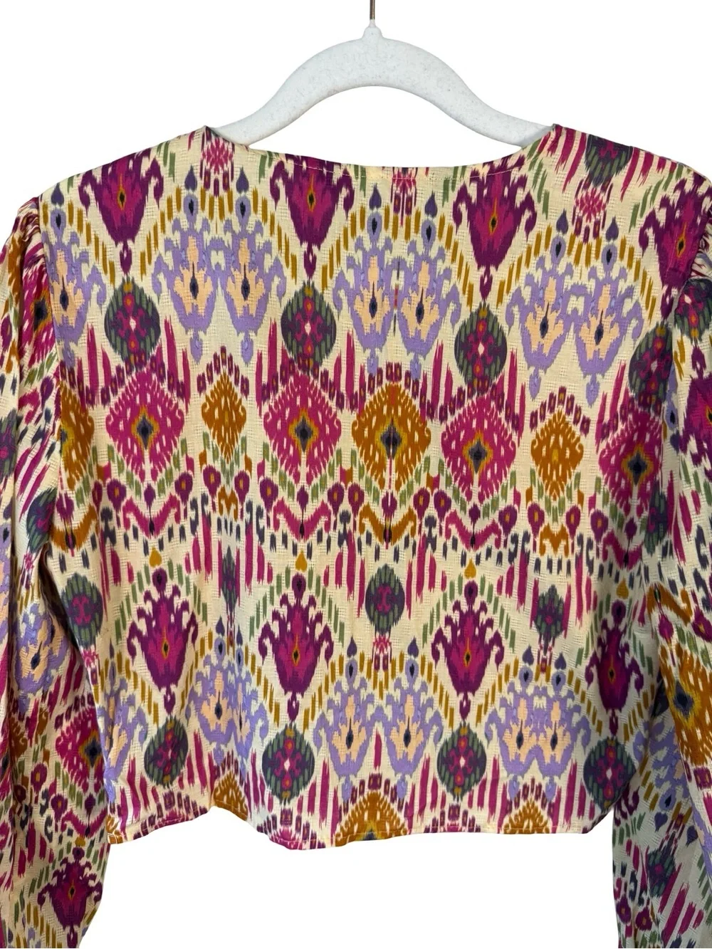 Zara Multicolor Ikat Tie-Front Long Sleeve Crop Top Size S Boho Y2K Festival - Picture 9 of 10